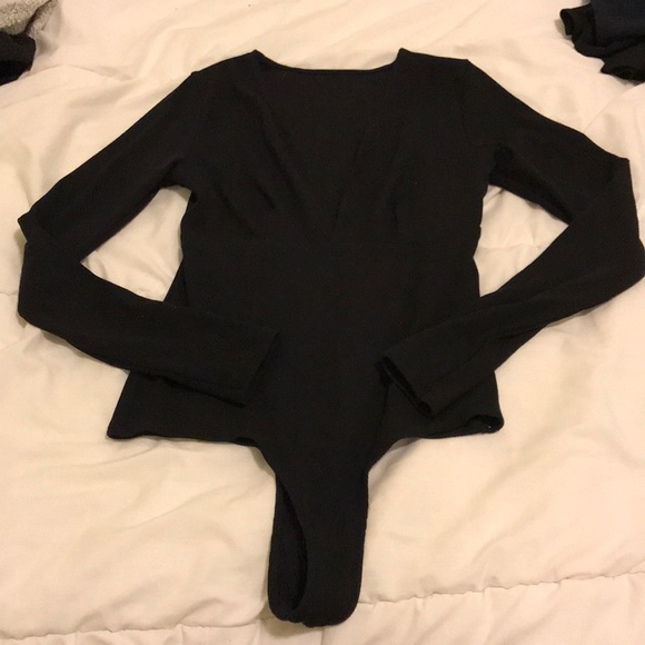 Brandy Melville Tops - Black long sleeve v neck ribbed bodysuit